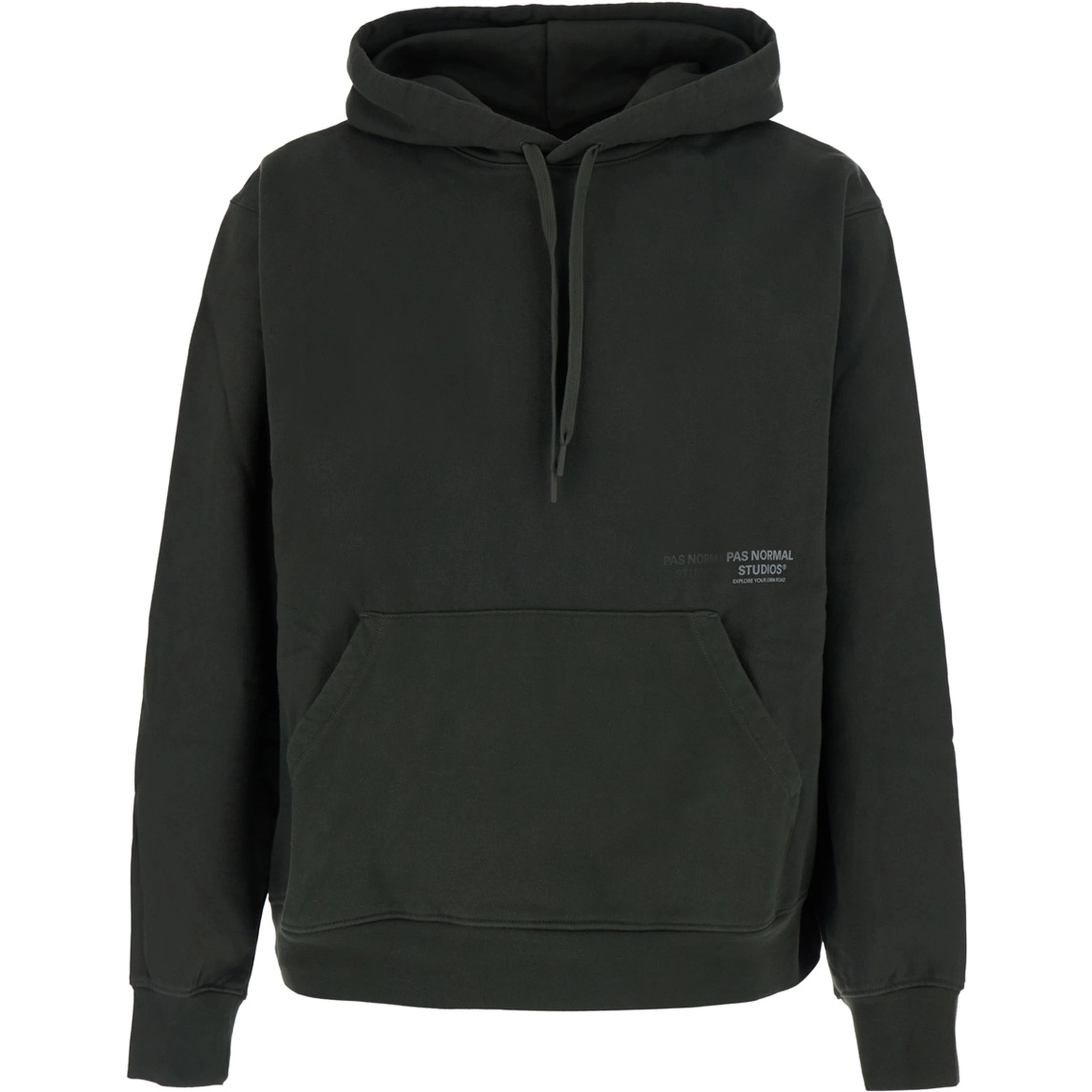 Green hoodie with drawstring hood and logo lettering on the front in cotton for men