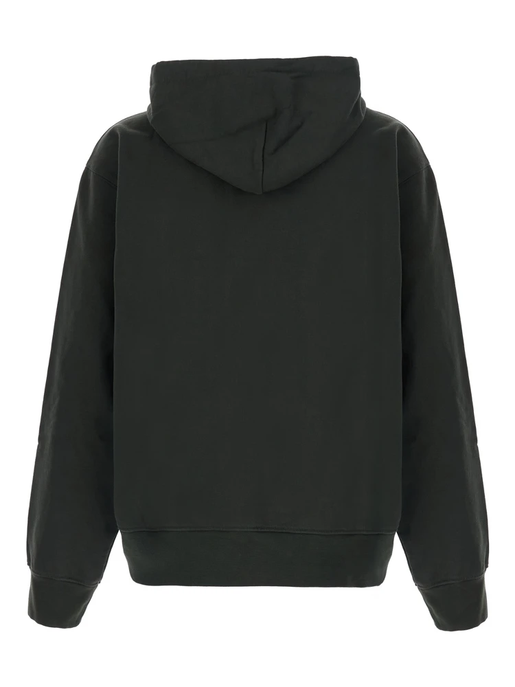 Green hoodie with drawstring hood and logo lettering on the front in cotton for men alternative