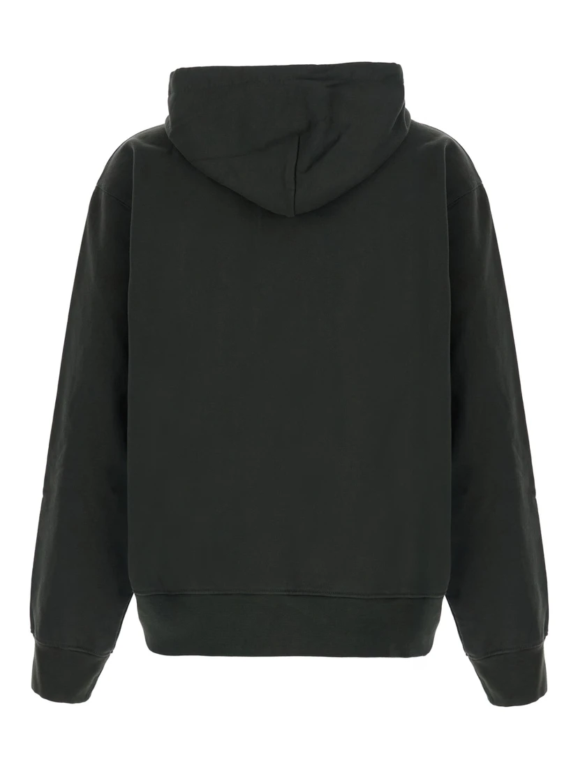 Green hoodie with drawstring hood and logo lettering on the front in cotton for men
