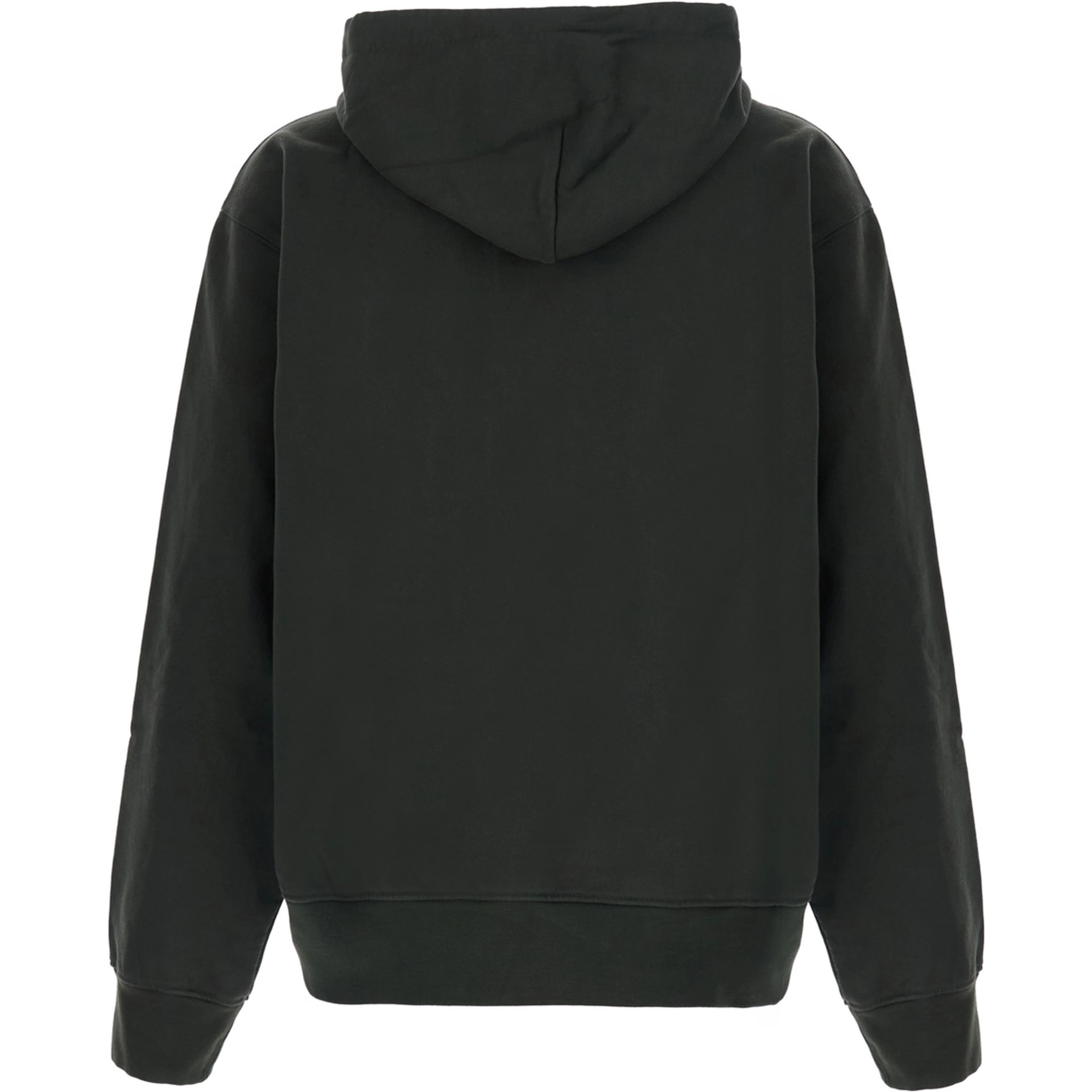 Green hoodie with drawstring hood and logo lettering on the front in cotton for men