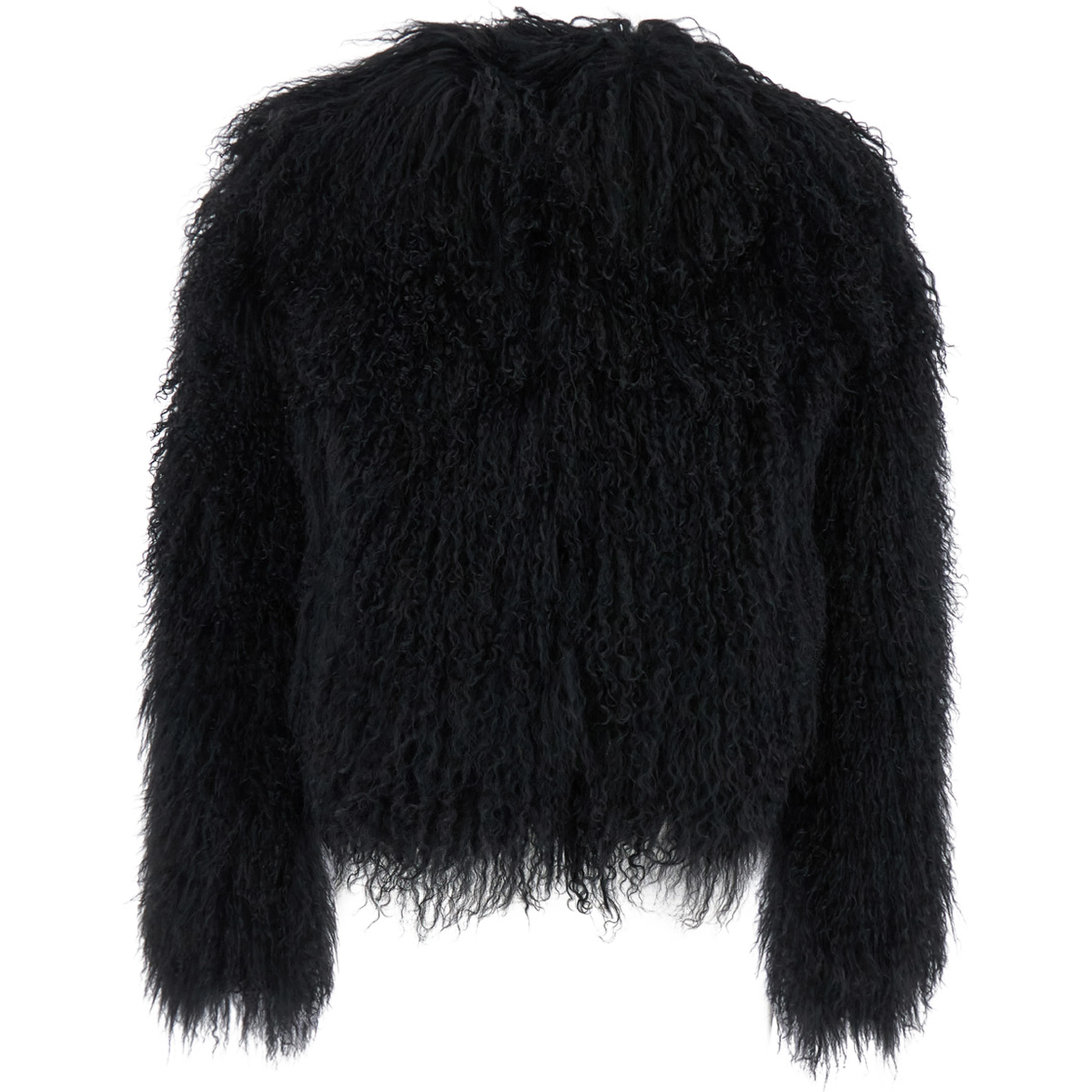 Short Jacket in Tibet Fur with high collar and long sleeves in black for women
