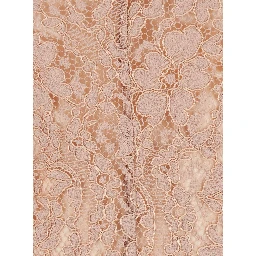 Pink Long crew neck dress with all-over lace embroidery in fabric for women
