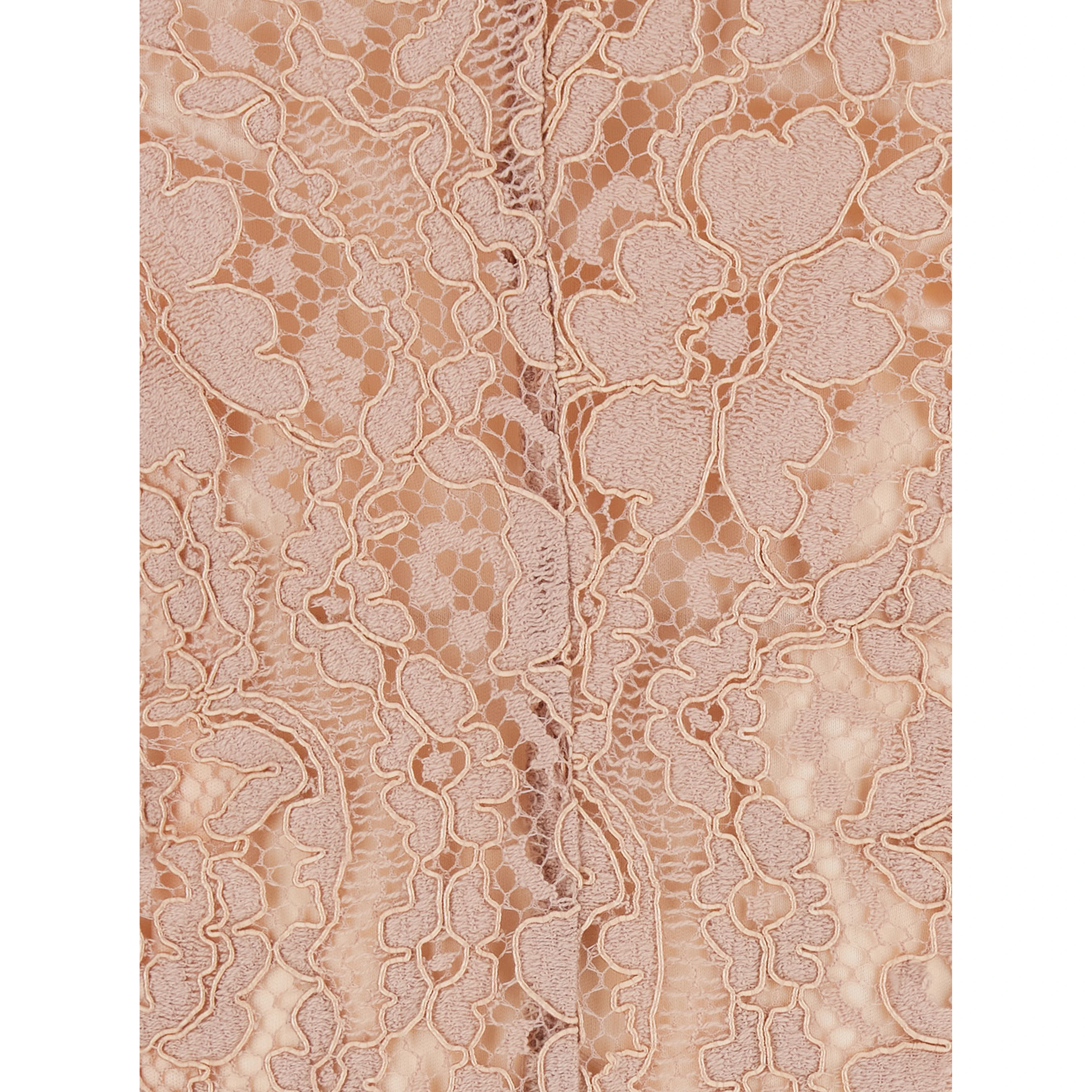 Pink Long crew neck dress with all-over lace embroidery in fabric for women
