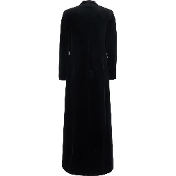 Black Long double-breasted coat with Peak revers in velvet for women