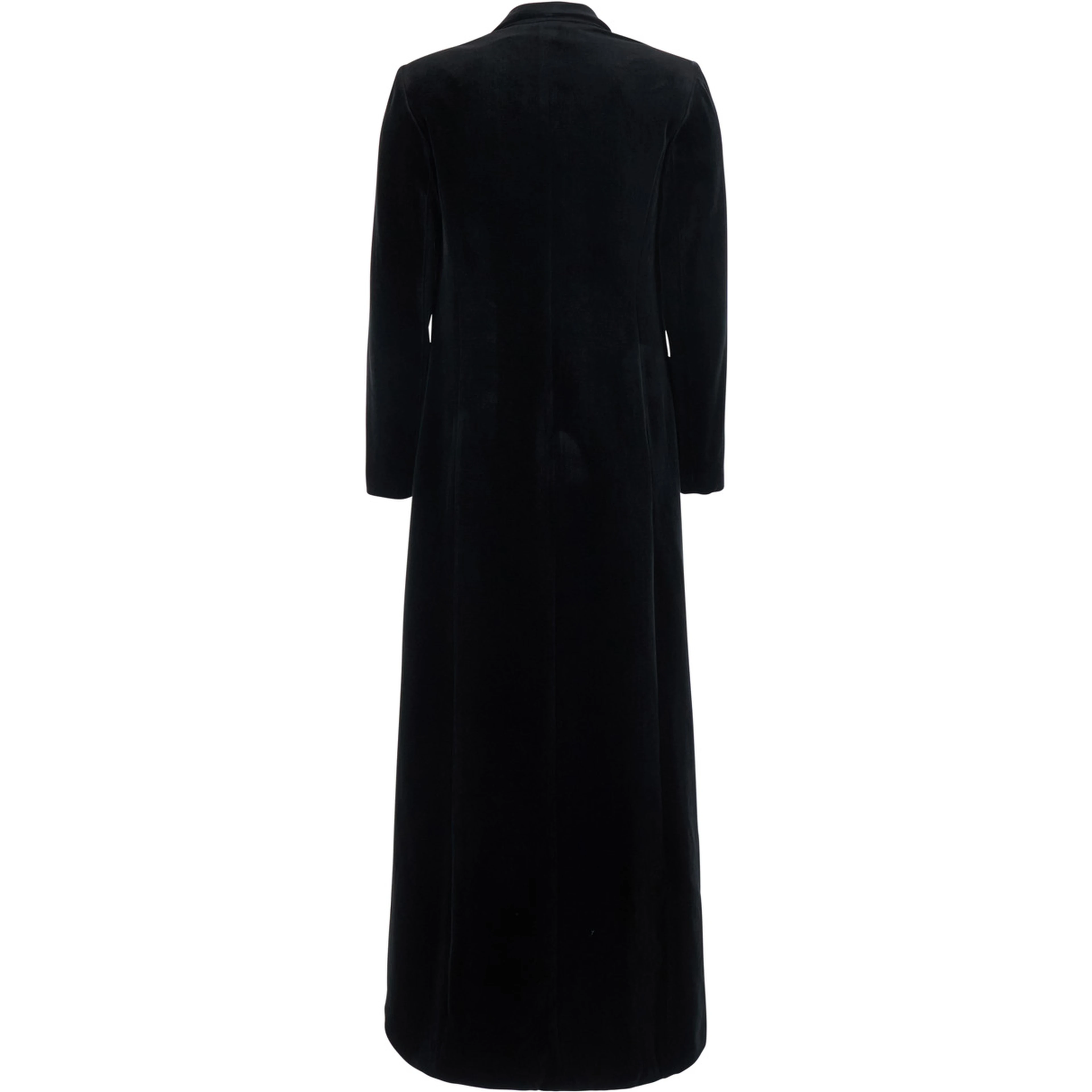 Black Long double-breasted coat with Peak revers in velvet for women