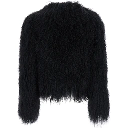 Short Jacket in Tibet Fur with high collar and long sleeves in black for women