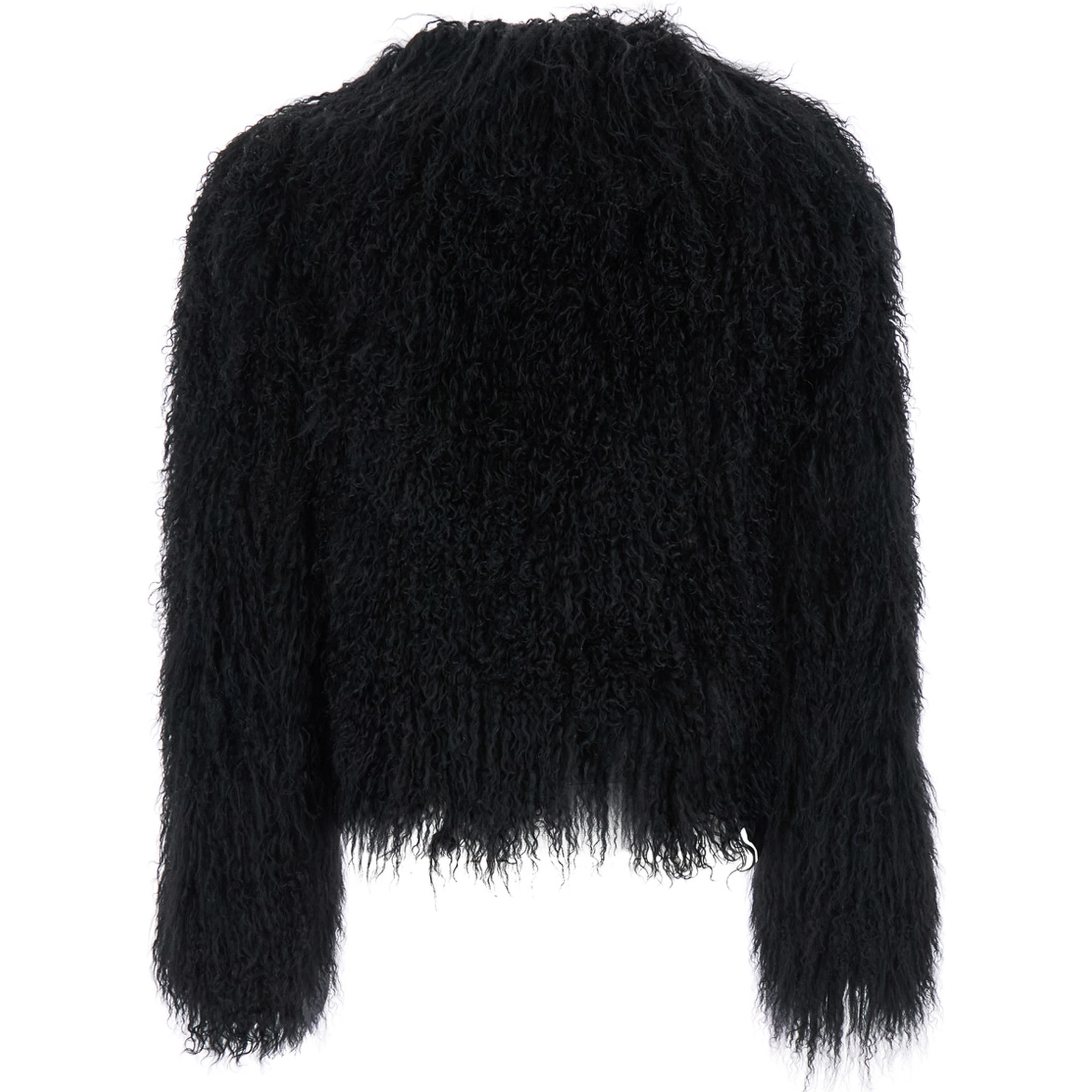 Short Jacket in Tibet Fur with high collar and long sleeves in black for women