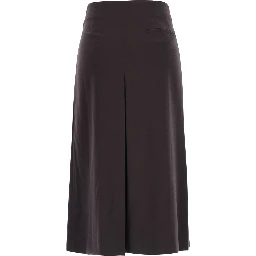 Brown Midi Skirt with Hiddden Side Zip Closure and Pleated Design in Tech Fabric for Women