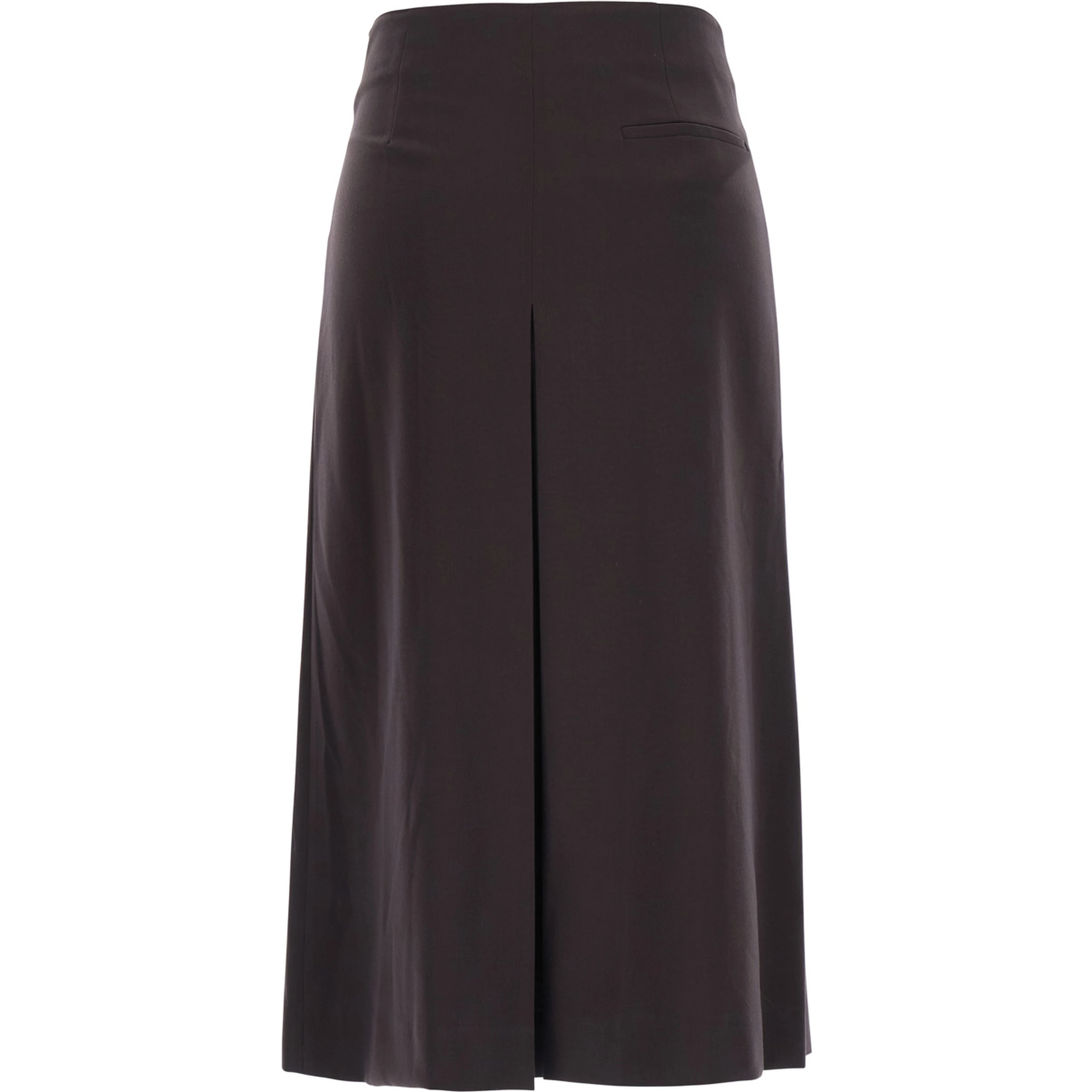 Brown Midi Skirt with Hiddden Side Zip Closure and Pleated Design in Tech Fabric for Women