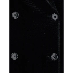 Black Long double-breasted coat with Peak revers in velvet for women