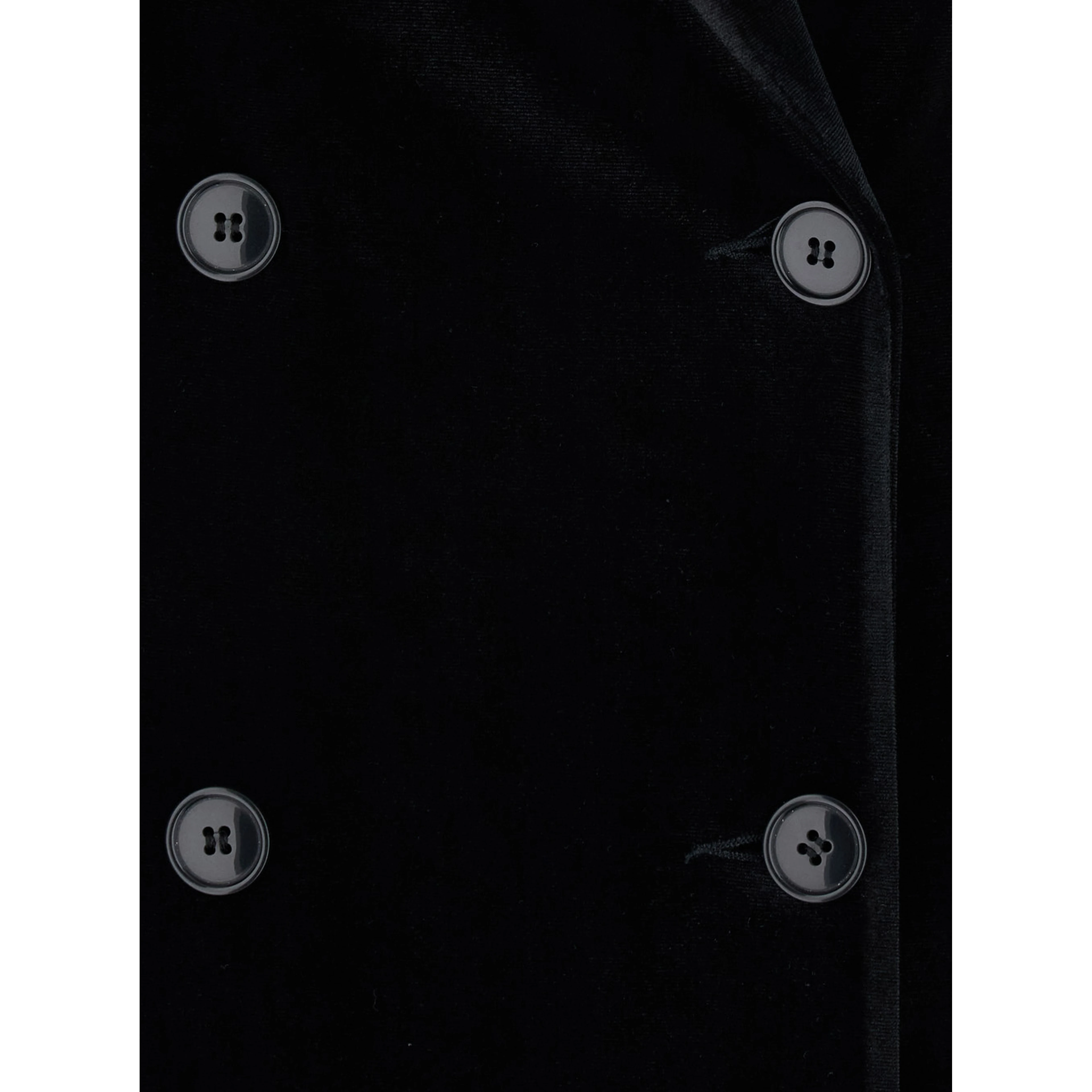 Black Long double-breasted coat with Peak revers in velvet for women
