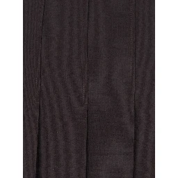 Brown Midi Skirt with Hiddden Side Zip Closure and Pleated Design in Tech Fabric for Women