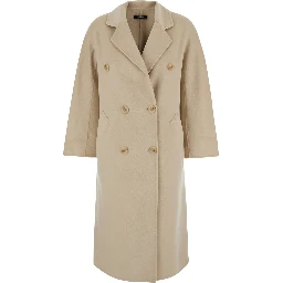Beige double-breasted coat with classic lapels in wool women