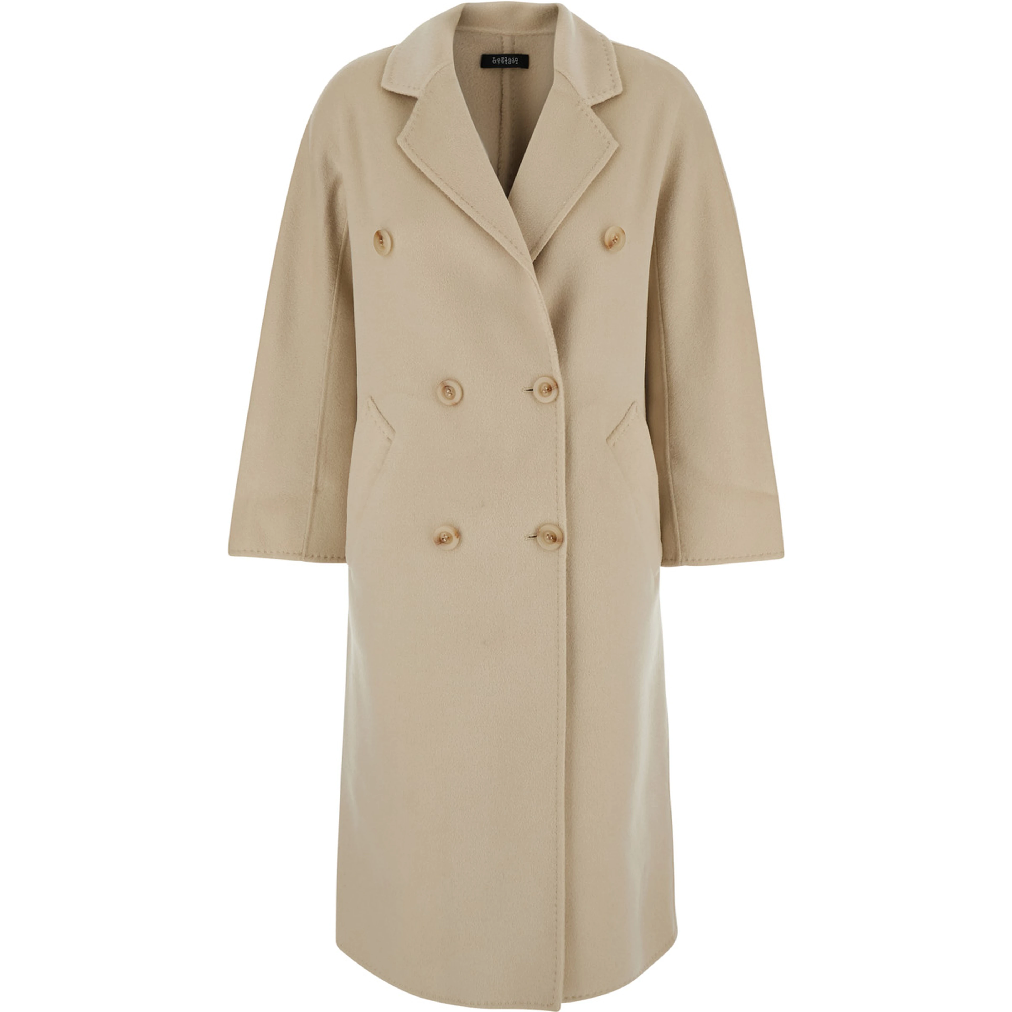 Beige double-breasted coat with classic lapels in wool women