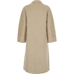 Beige double-breasted coat with classic lapels in wool women