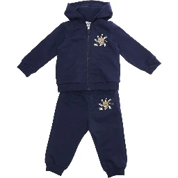 Blue Tracksuit with Fixed Hood and Front Print in Baby Cotton