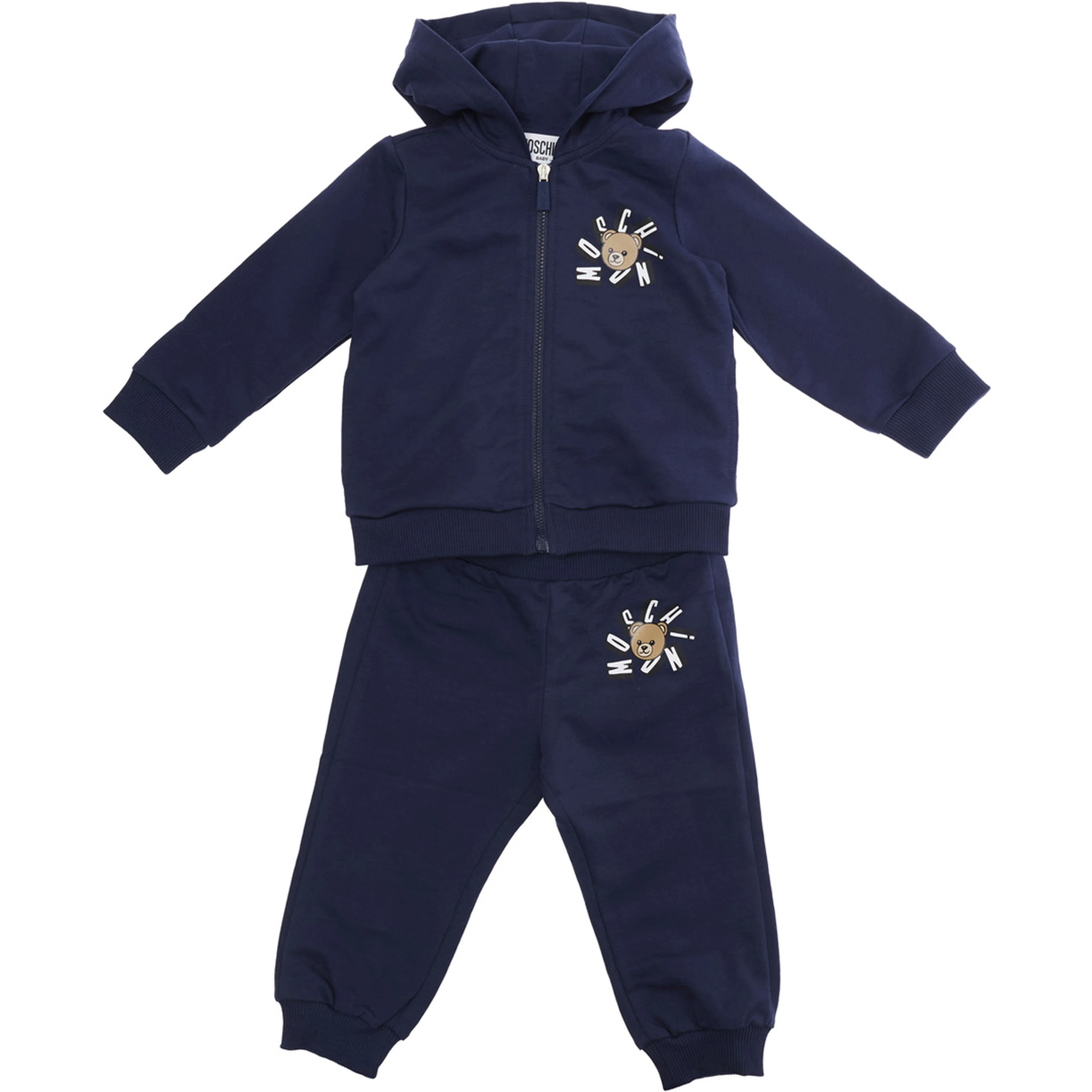 Blue Tracksuit with Fixed Hood and Front Print in Baby Cotton