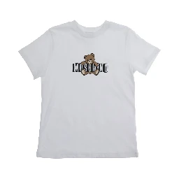 Crew Neck T-Shirt MOSCHINO KIDS with Logo Print on Front in White Cotton for Kids