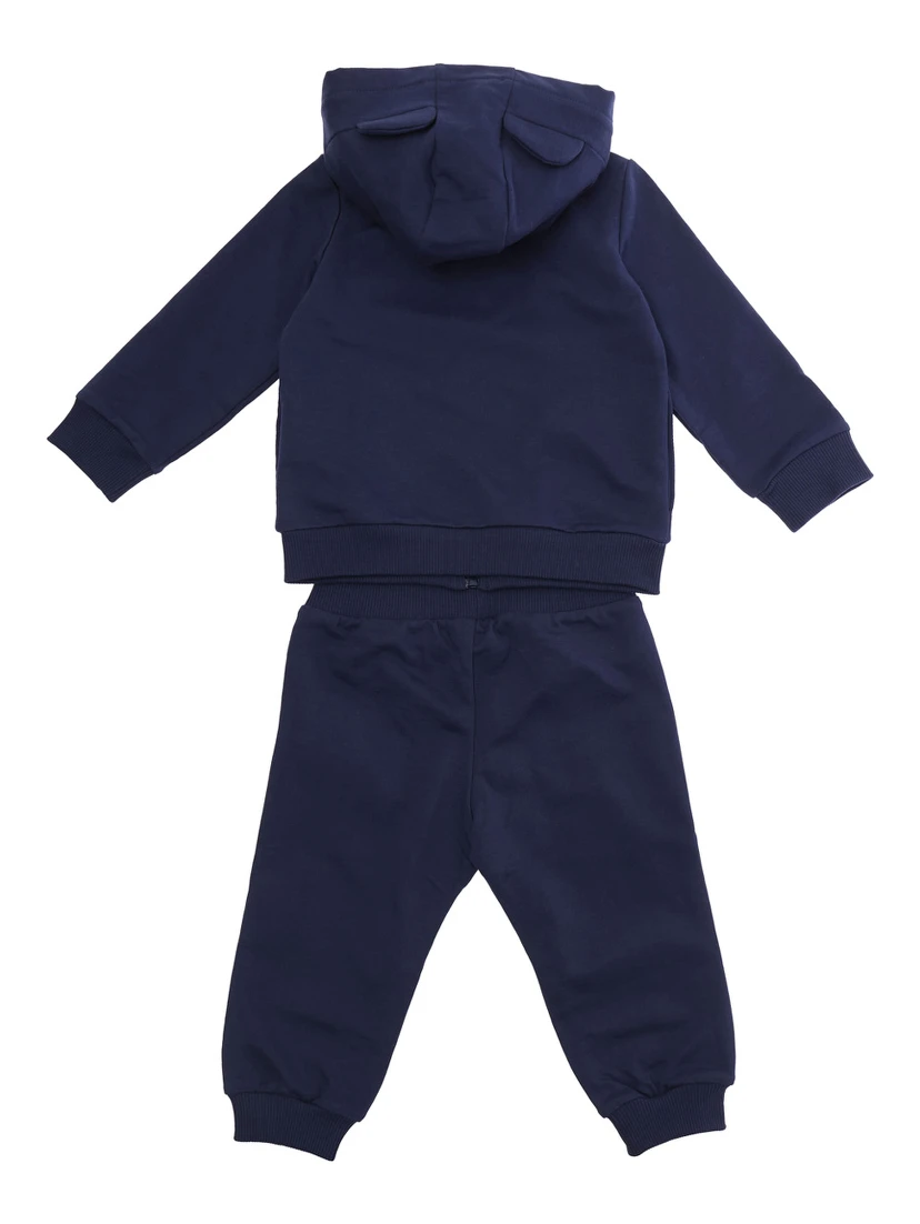 Blue Tracksuit with Fixed Hood and Front Print in Baby Cotton
