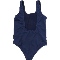 One-Piece Swimsuit Logo with Square Neckline and Logo Print on Front in Tech Fabric Blue Girl