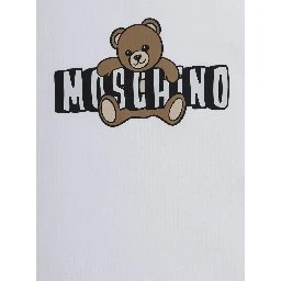 Crew Neck T-Shirt MOSCHINO KIDS with Logo Print on Front in White Cotton for Kids