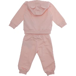 Hooded Jumpsuit with Fixed Hood and Front Print in Baby Pink Cotton