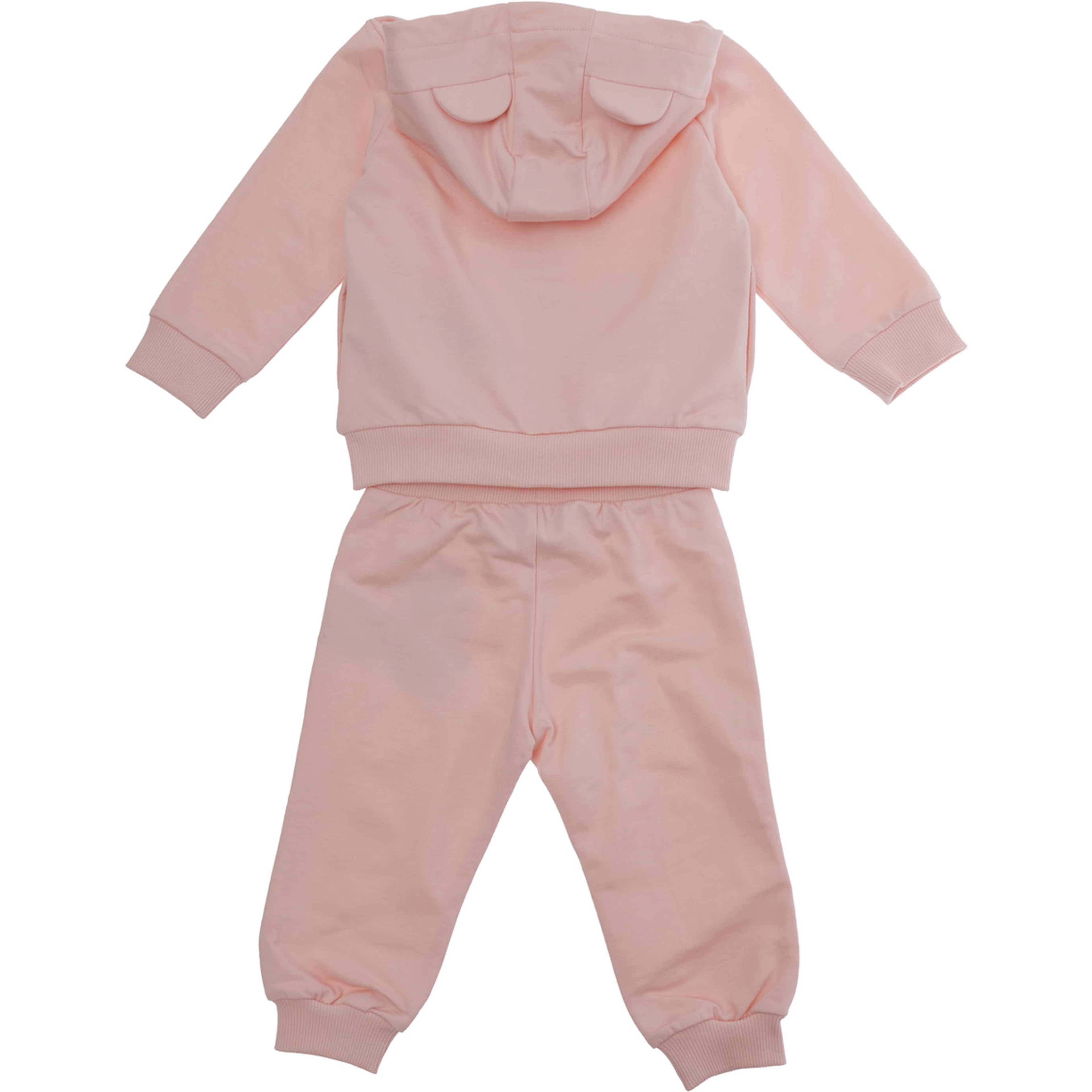 Hooded Jumpsuit with Fixed Hood and Front Print in Baby Pink Cotton