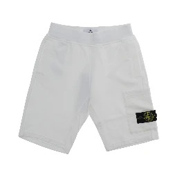 white Shorts with elastic waistband and logo patch on the leg in cotton Boy