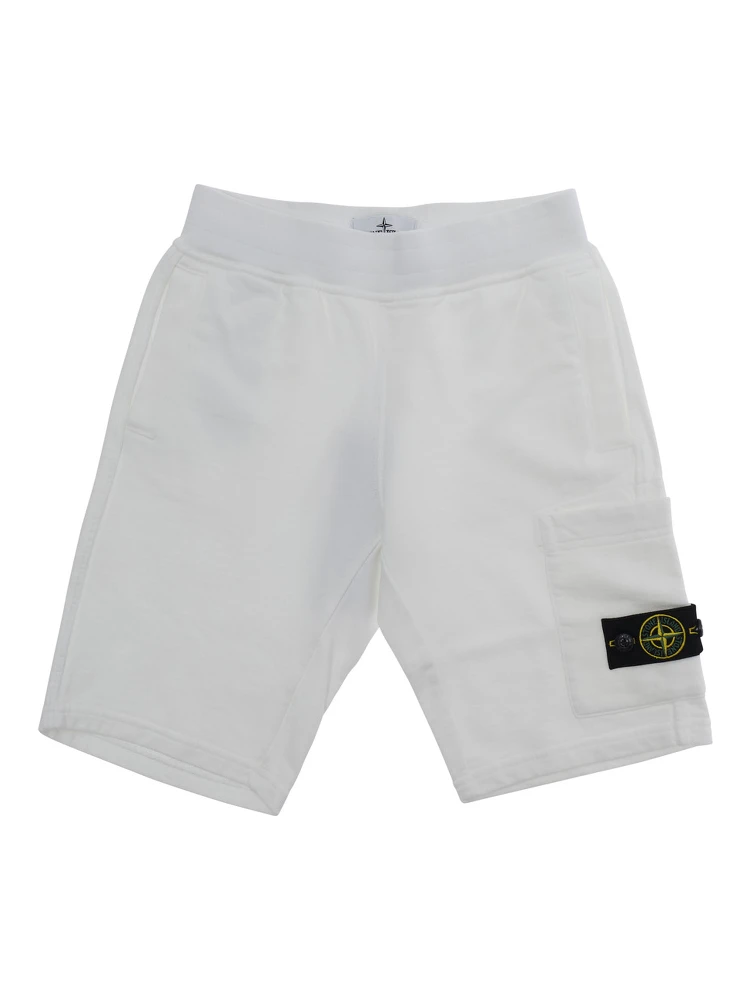 white Shorts with elastic waistband and logo patch on the leg in cotton Boy