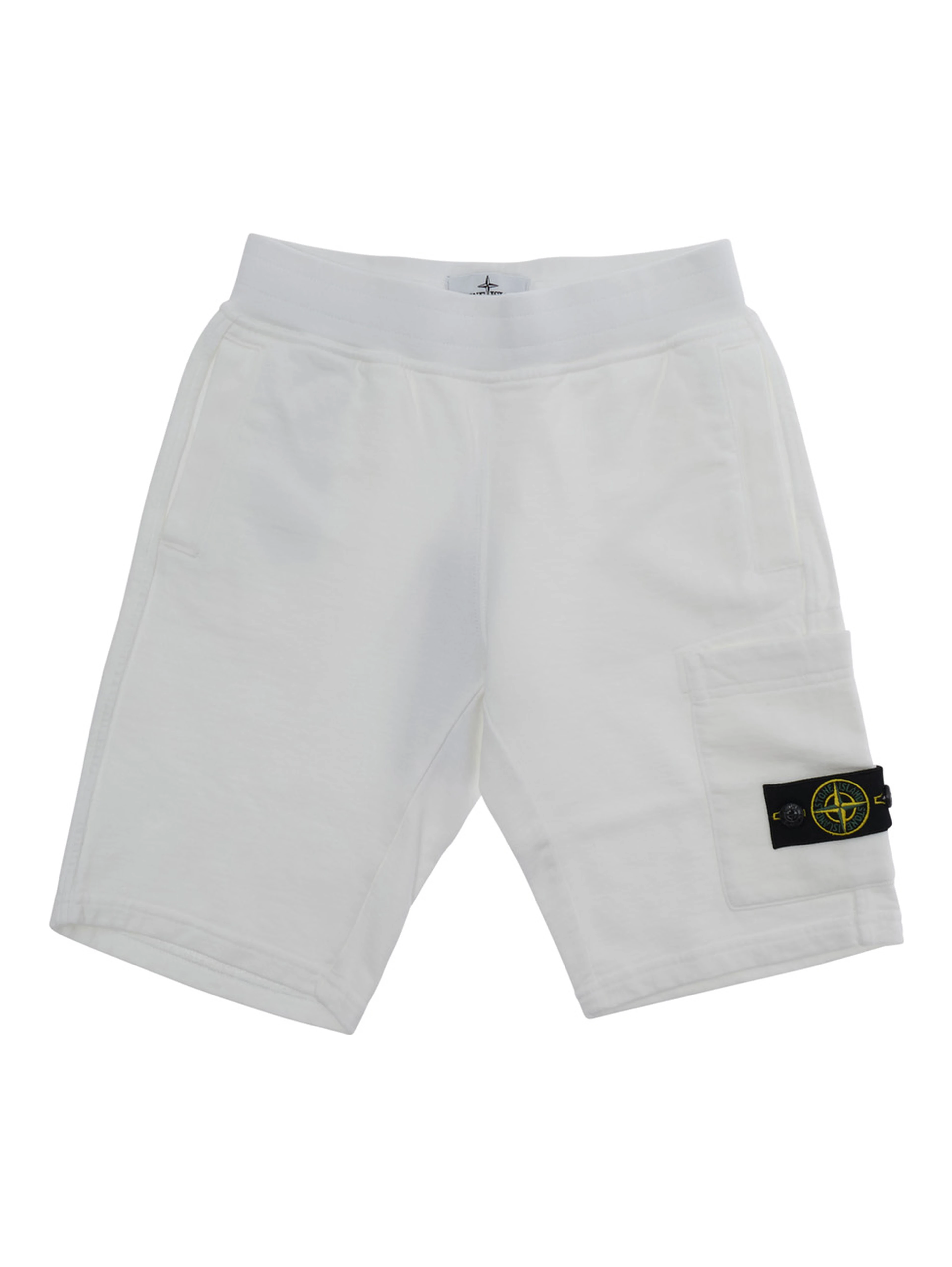 white Shorts with elastic waistband and logo patch on the leg in cotton Boy