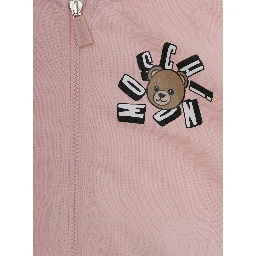 Hooded Jumpsuit with Fixed Hood and Front Print in Baby Pink Cotton