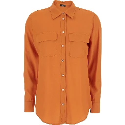 Orange Shirt with Applied Pockets on the Front in Silk Blend Woman