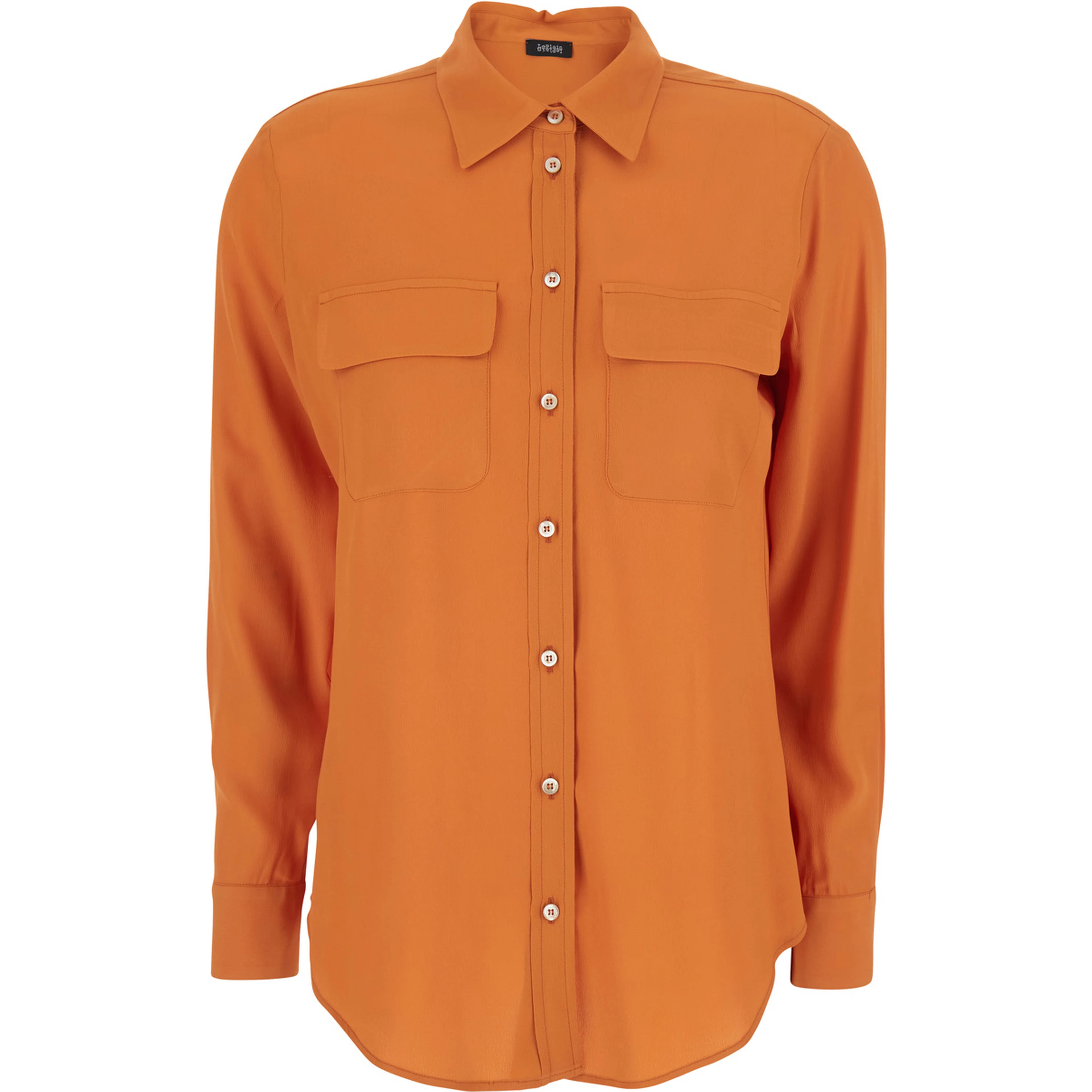 Orange Shirt with Applied Pockets on the Front in Silk Blend Woman