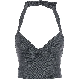 Grey Top with knot detail on the front in wool and fabric Blend woman
