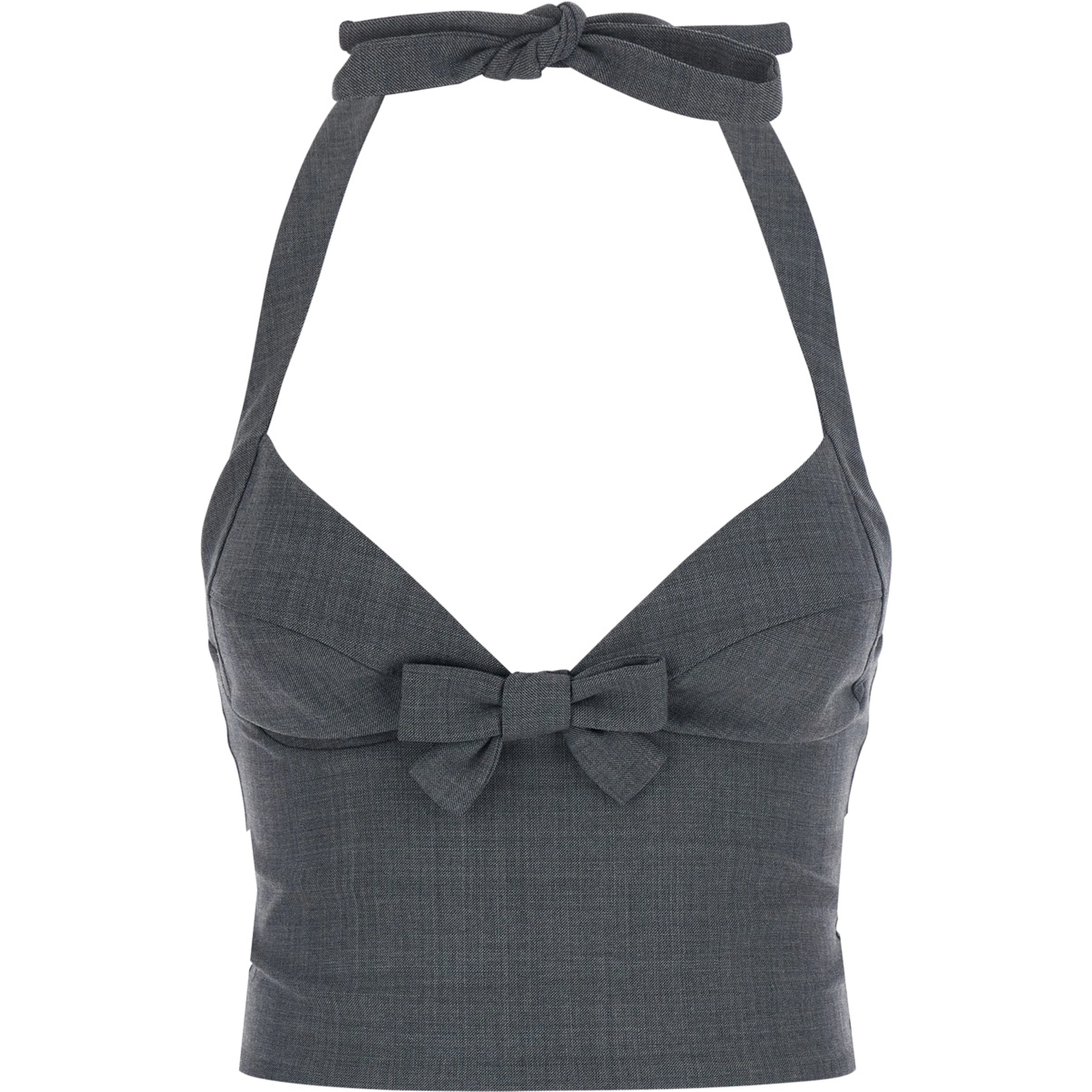 Grey Top with knot detail on the front in wool and fabric Blend woman