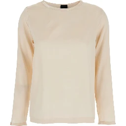 Beige Silk Long Sleeve Blouse for Women