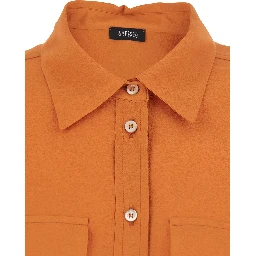 Orange Shirt with Applied Pockets on the Front in Silk Blend Woman