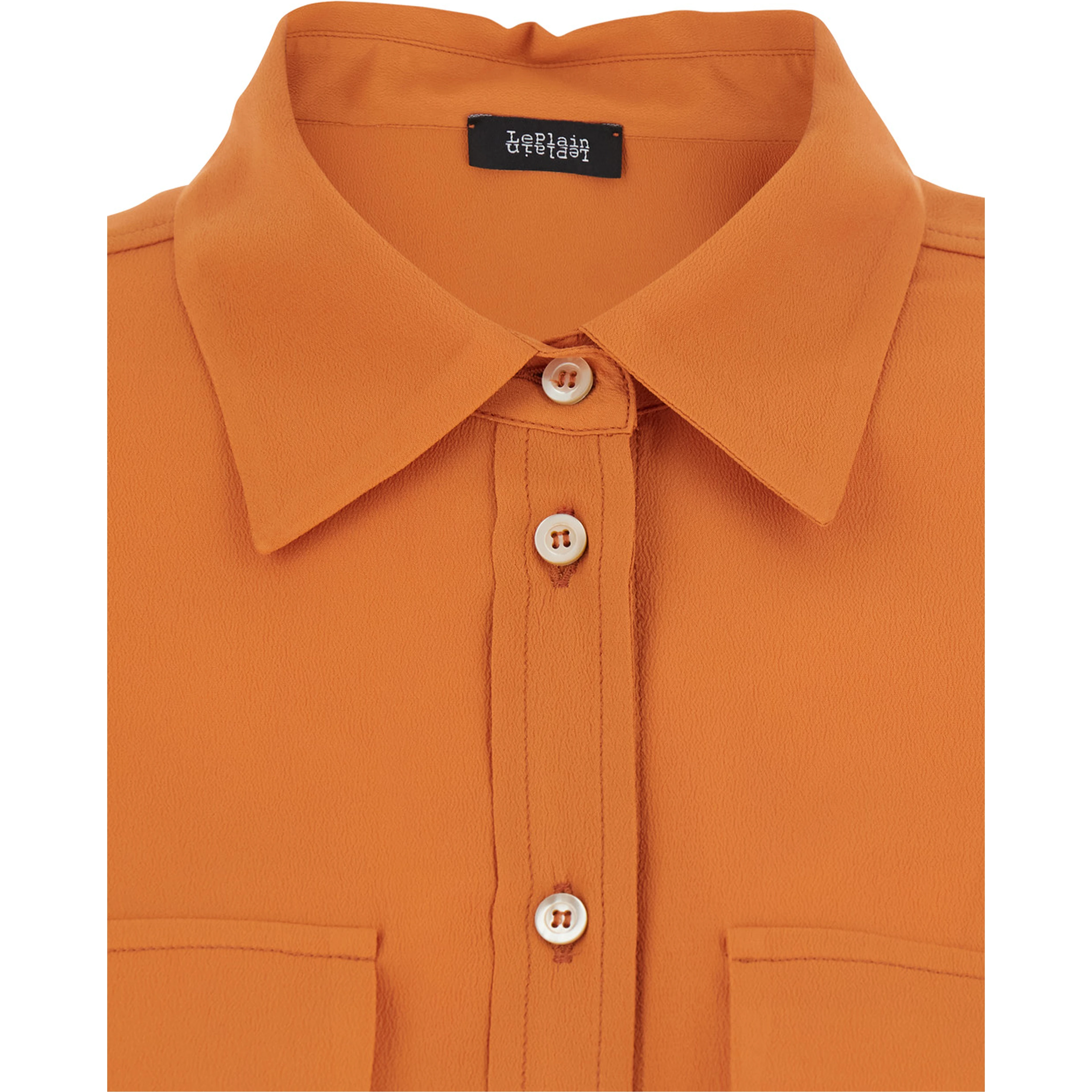 Orange Shirt with Applied Pockets on the Front in Silk Blend Woman