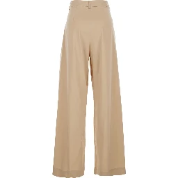 Beige Trousers with Front Pleats and Wide Leg in Cotton Woman