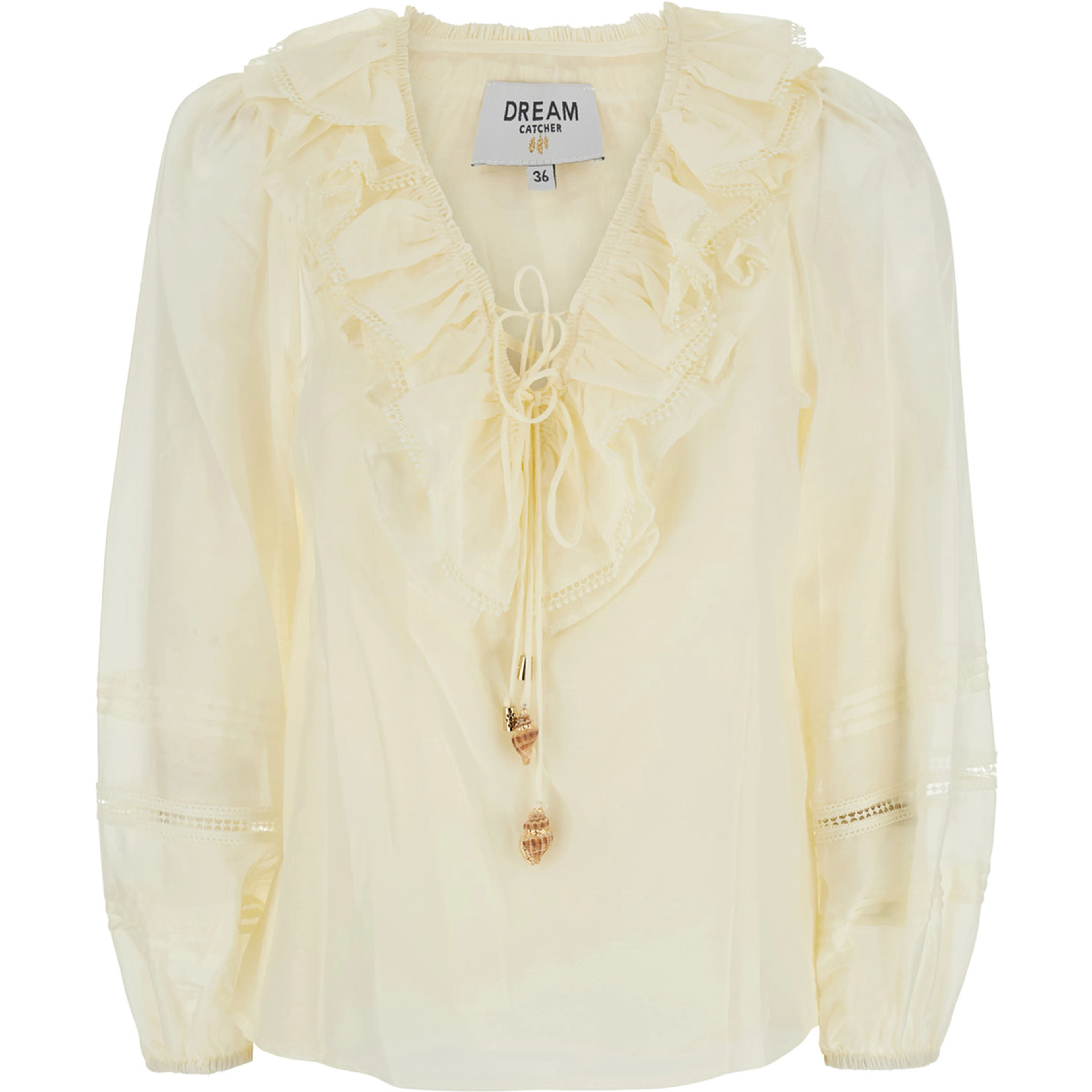Aria White Blouse with V-neck and Ruffles on the Front in Fabric for Women