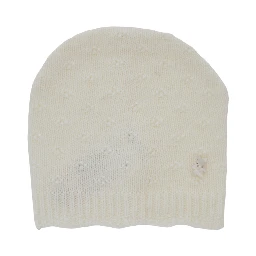 White Beanie with all-over embroidery and logo on the front in blend viscose baby