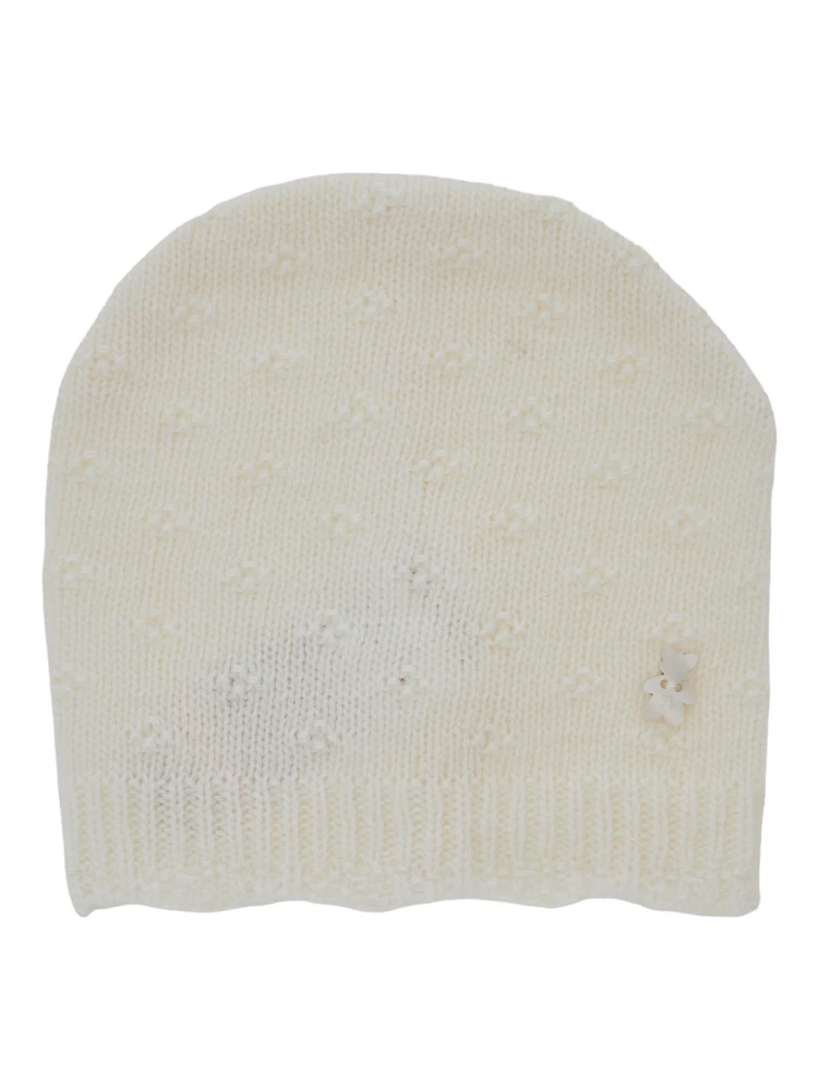 White Beanie with all-over embroidery and logo on the front in blend viscose baby