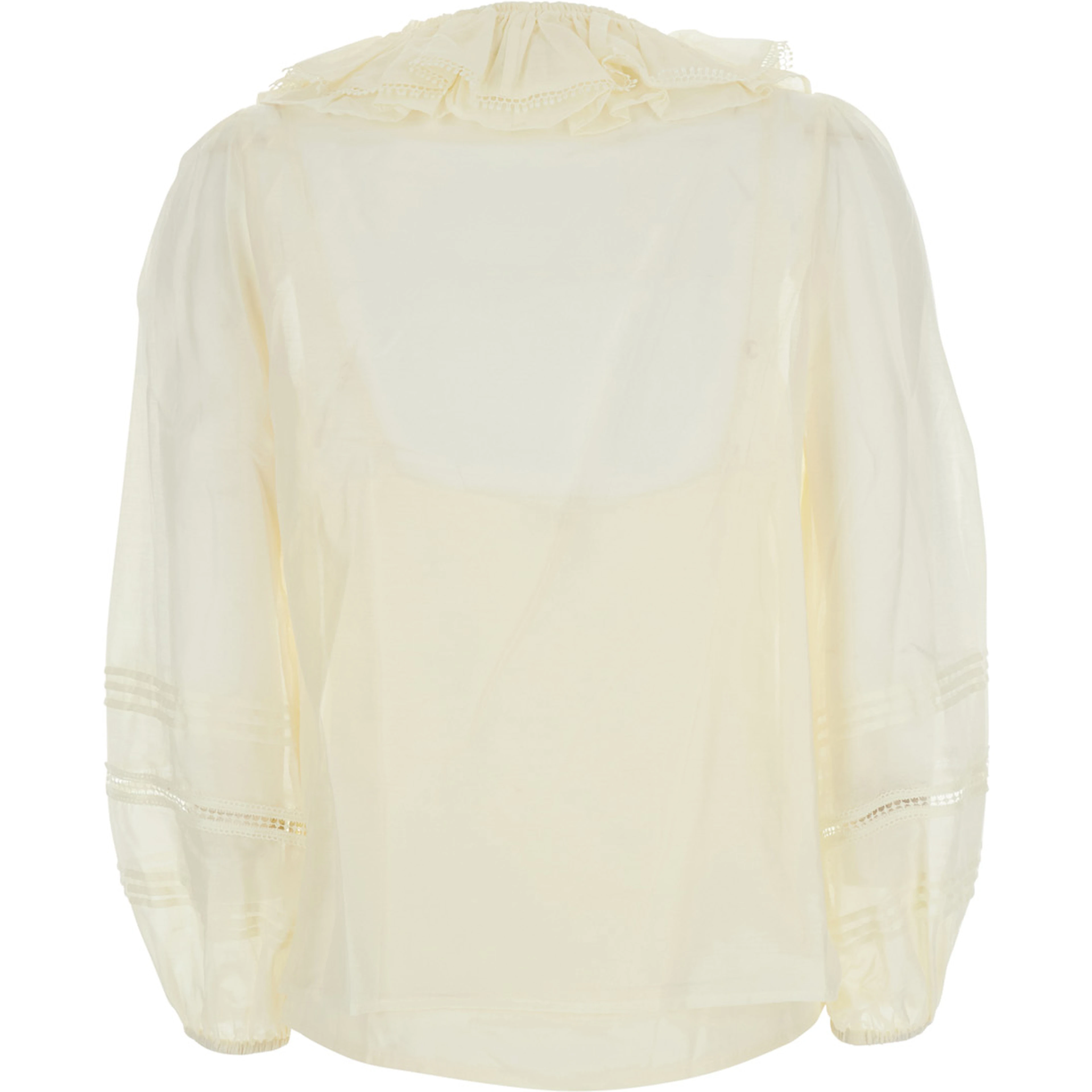 Aria White Blouse with V-neck and Ruffles on the Front in Fabric for Women