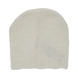 White Beanie with all-over embroidery and logo on the front in blend viscose baby