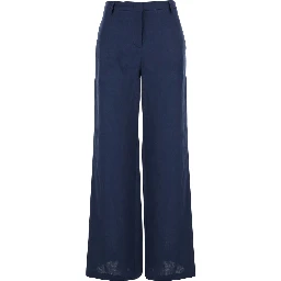 Blue Linen Trousers with Wide Leg Woman