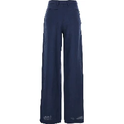 Blue Linen Trousers with Wide Leg Woman