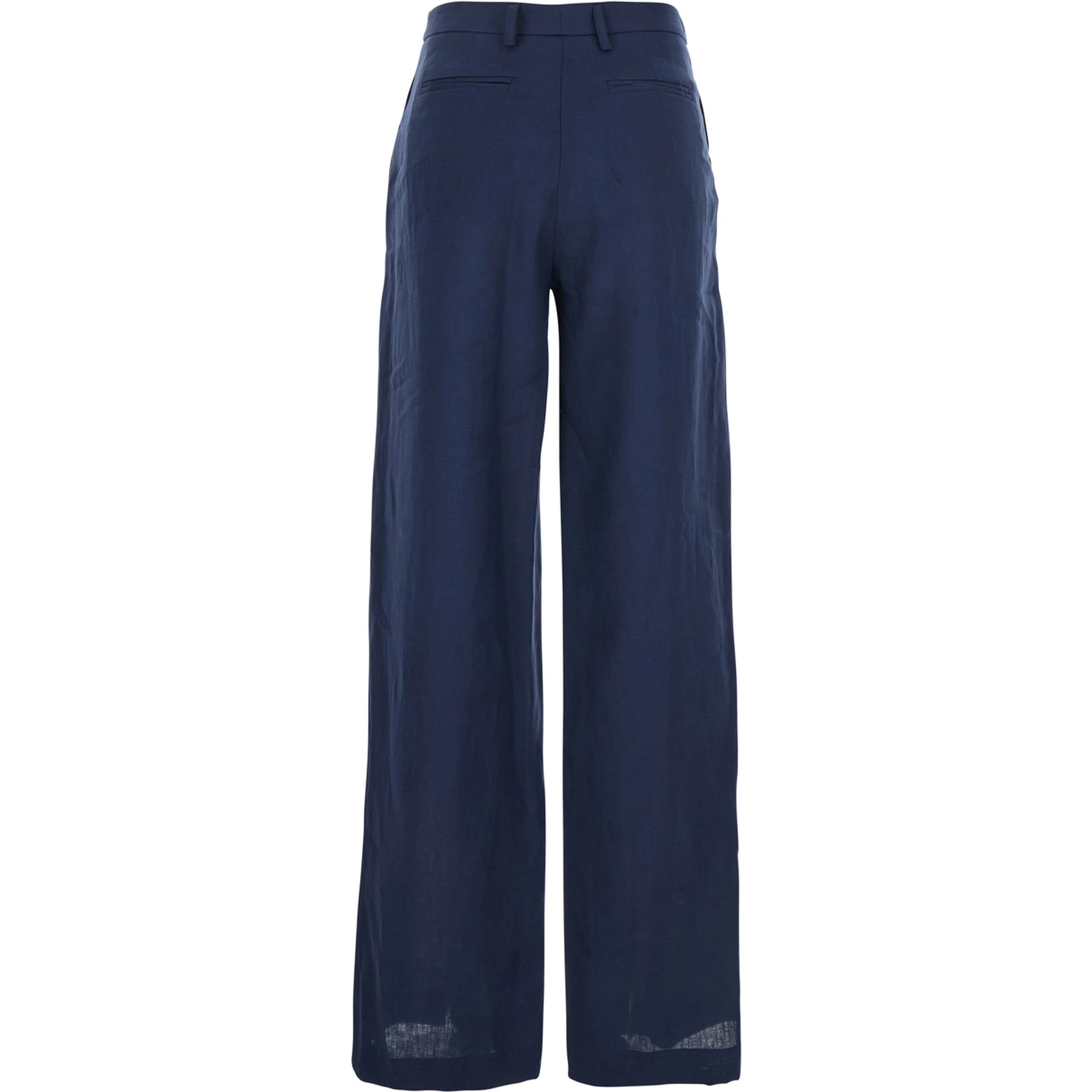 Blue Linen Trousers with Wide Leg Woman