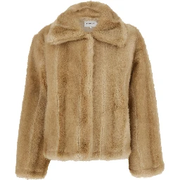 Elis Shaved Mink Coat with shawl collar and long sleeves in beige synthetic fur for women