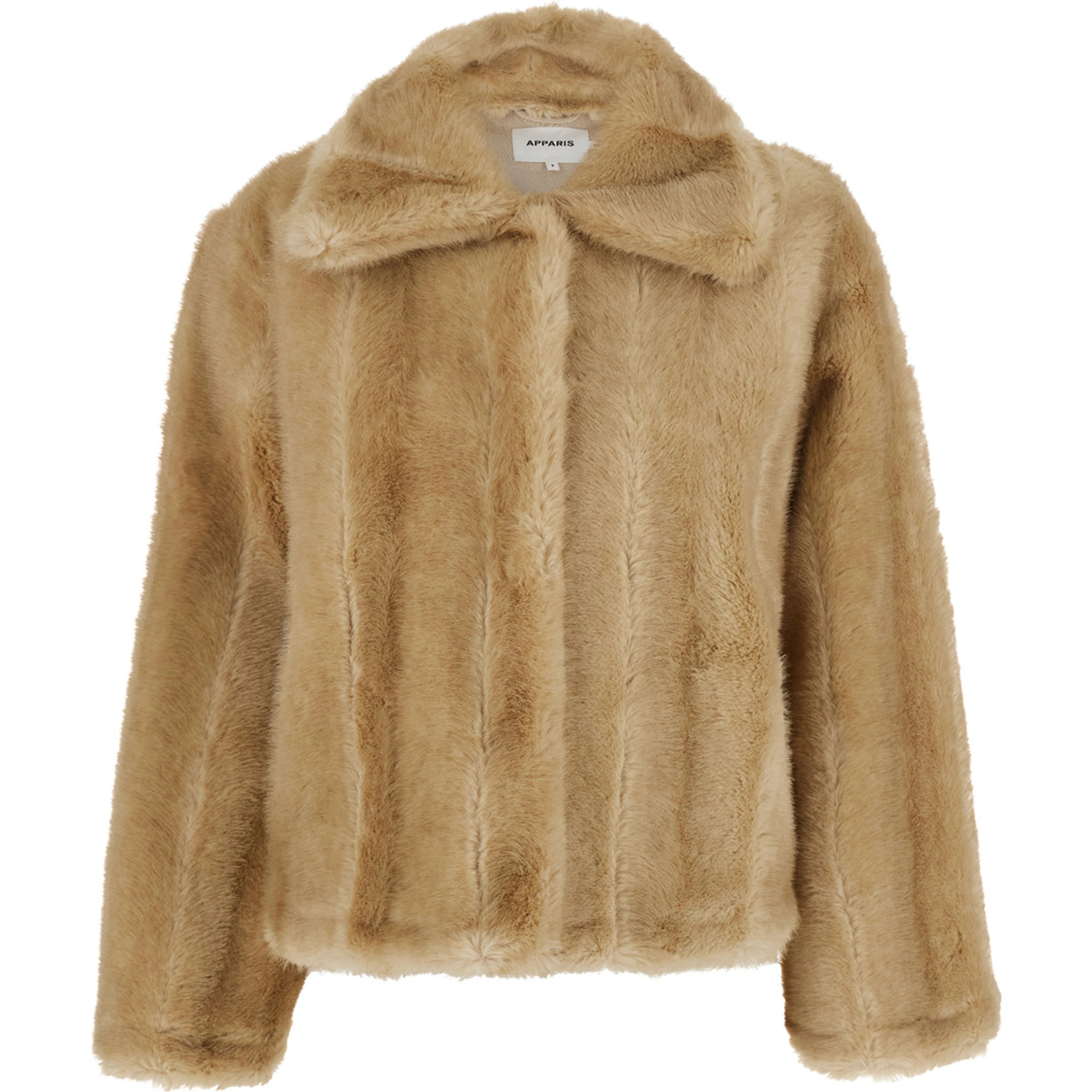 Elis Shaved Mink Coat with shawl collar and long sleeves in beige synthetic fur for women