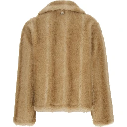 Elis Shaved Mink Coat with shawl collar and long sleeves in beige synthetic fur for women
